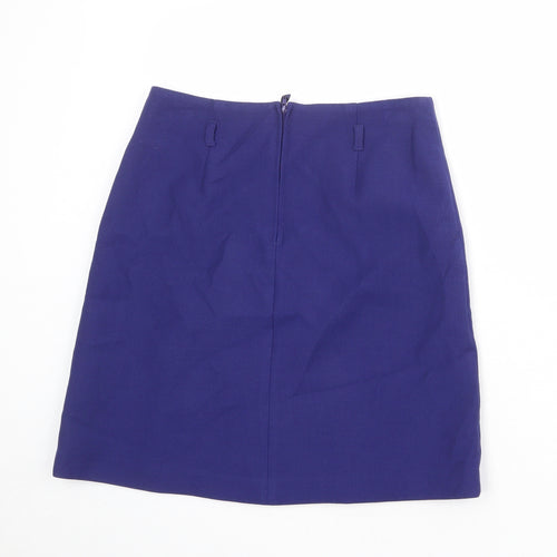 Marks and Spencer Womens Blue Polyester A-Line Skirt Size 8 Zip