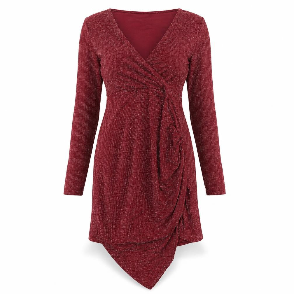 Front view of Boohoo women’s red nylon a-line, size UK 10, v-neck pullover