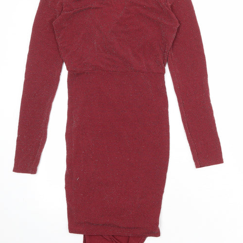 Boohoo Womens Red Nylon A-Line Size 10 V-Neck Pullover