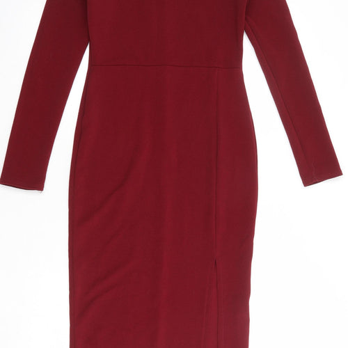 Boohoo Womens Red Polyester Bodycon Size 10 Mock Neck Pullover
