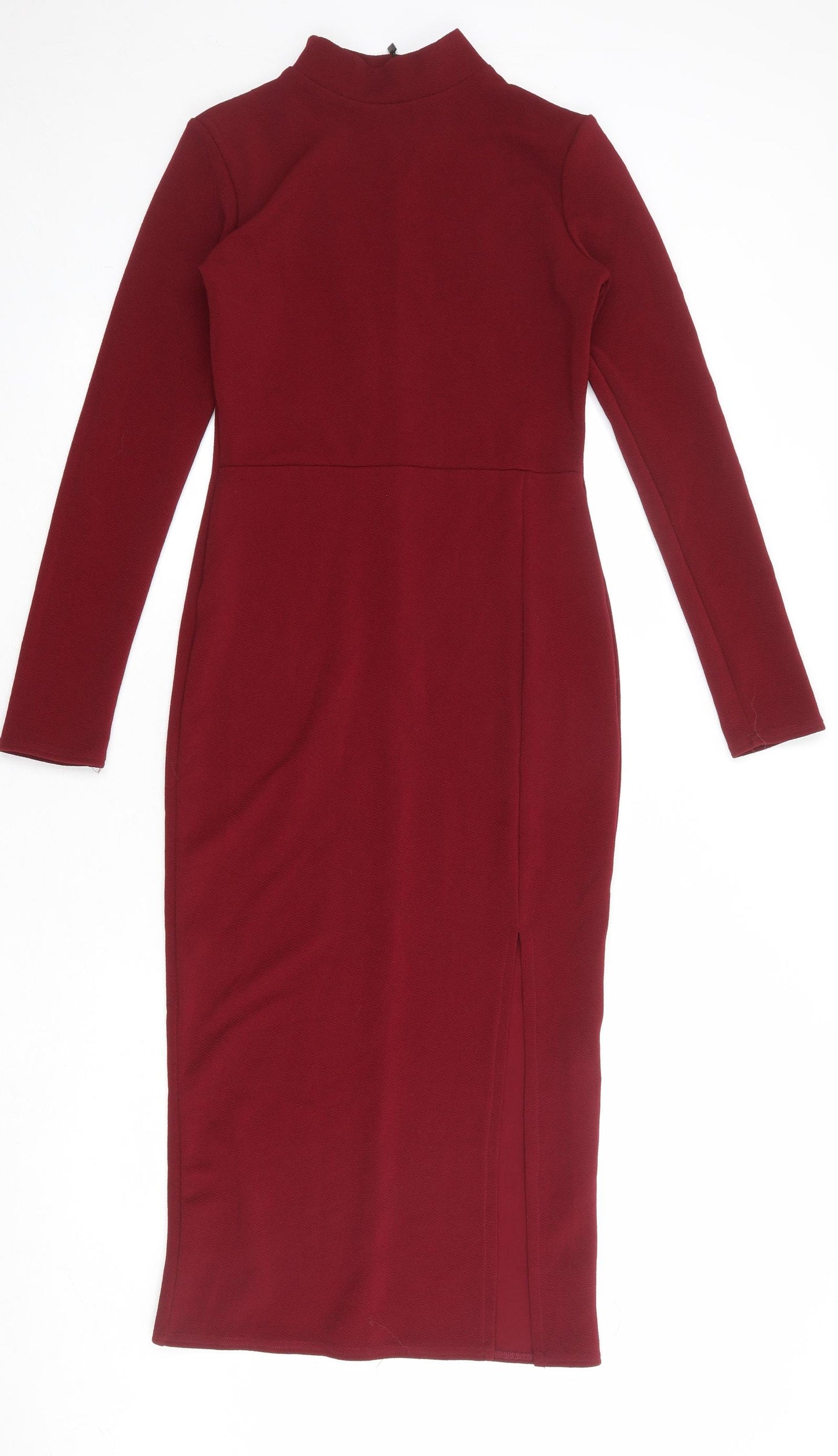 Boohoo Womens Red Polyester Bodycon Size 10 Mock Neck Pullover