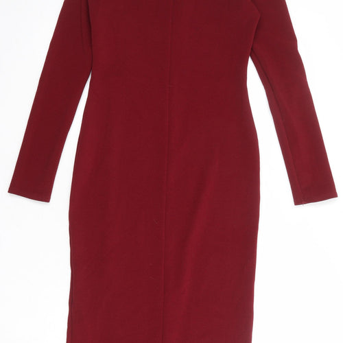 Boohoo Womens Red Polyester Bodycon Size 10 Mock Neck Pullover