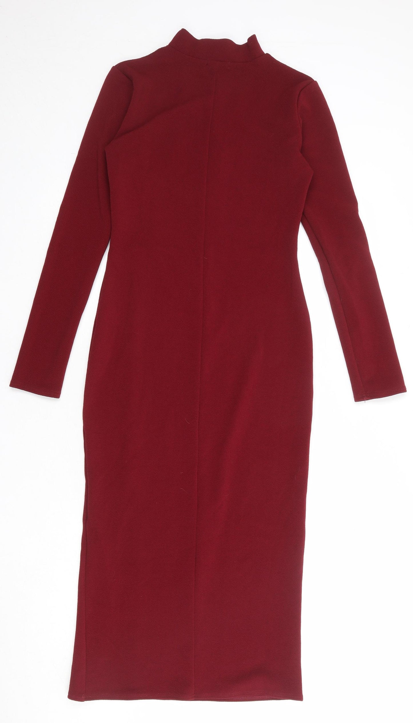 Boohoo Womens Red Polyester Bodycon Size 10 Mock Neck Pullover