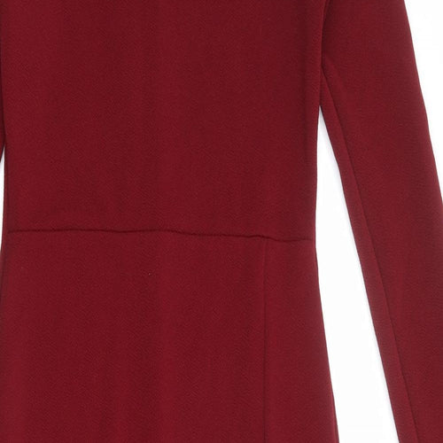 Boohoo Womens Red Polyester Bodycon Size 10 Mock Neck Pullover
