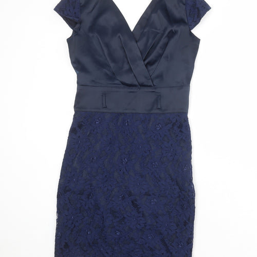 BRZ Womens Blue Floral Polyester A-Line Size 8 V-Neck Zip
