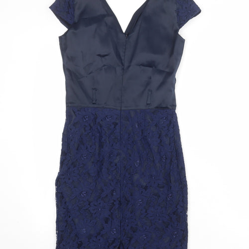 BRZ Womens Blue Floral Polyester A-Line Size 8 V-Neck Zip