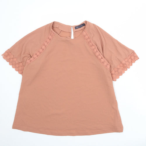 Marks and Spencer Womens Pink Polyester Basic T-Shirt Size 16 Round Neck