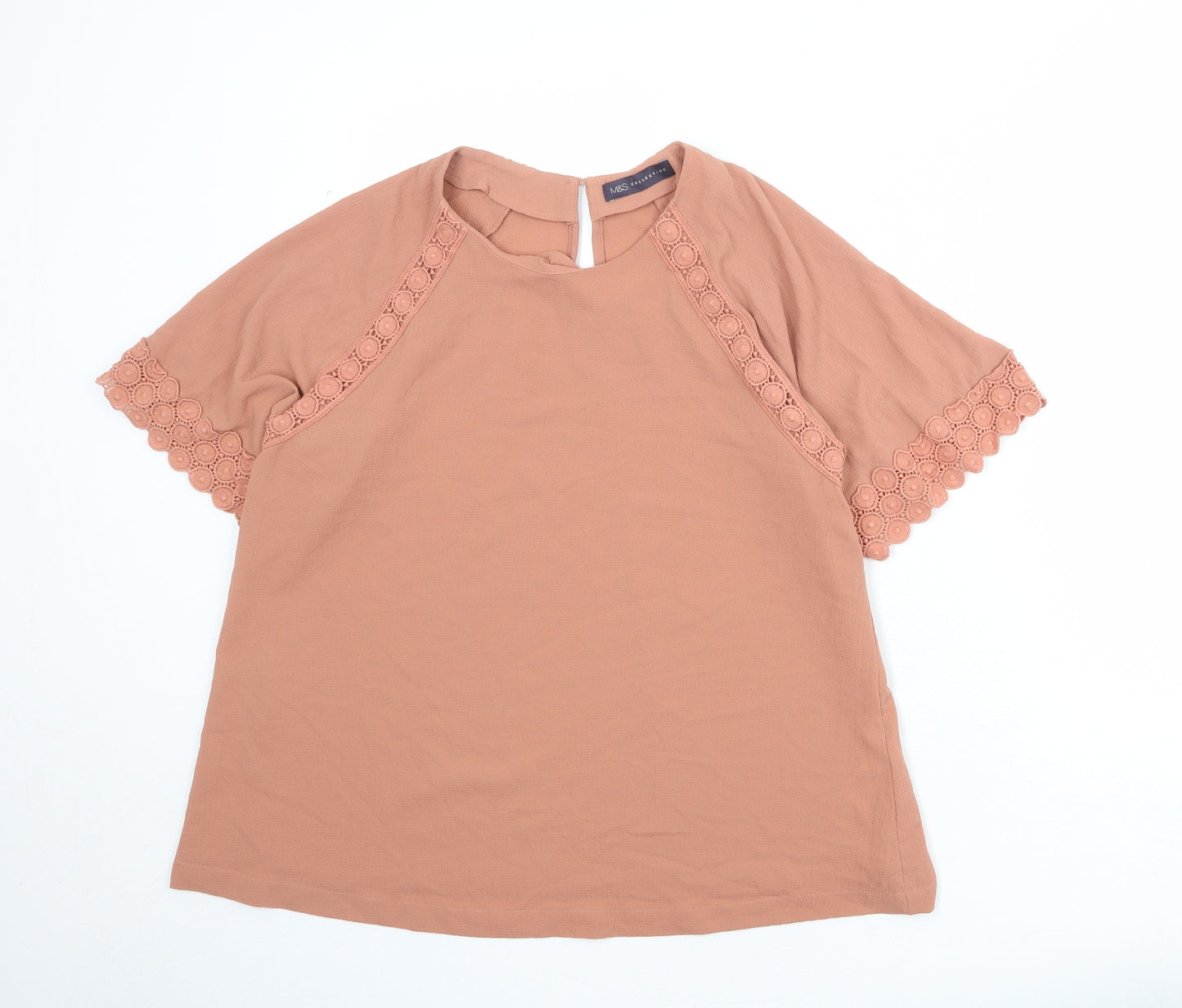 Marks and Spencer Womens Pink Polyester Basic T-Shirt Size 16 Round Neck