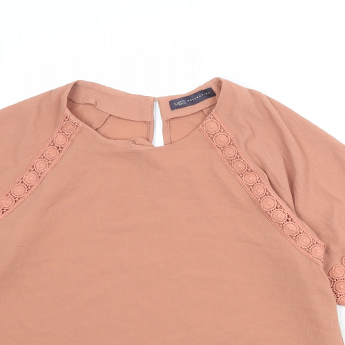 Marks and Spencer Womens Pink Polyester Basic T-Shirt Size 16 Round Neck