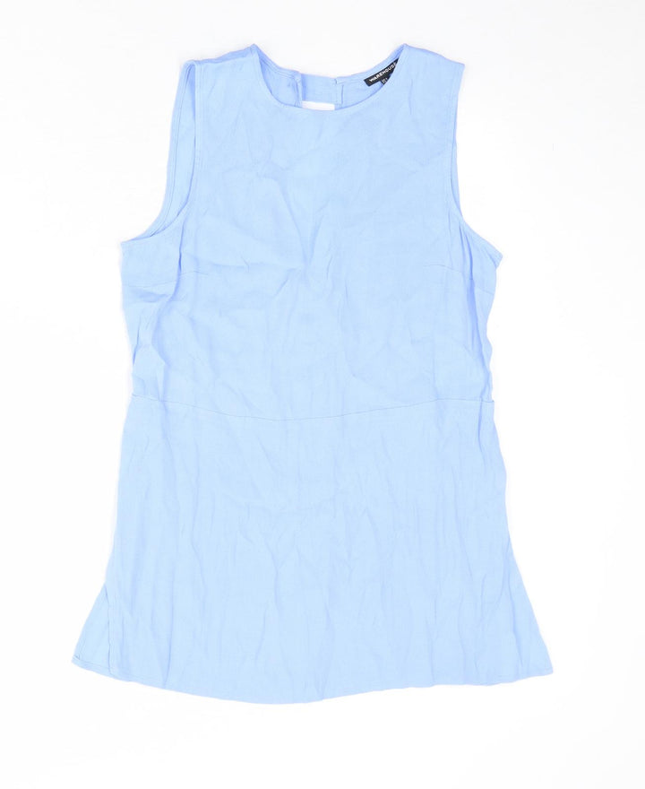 Warehouse Womens Blue Viscose Basic Tank Size 8 Round Neck