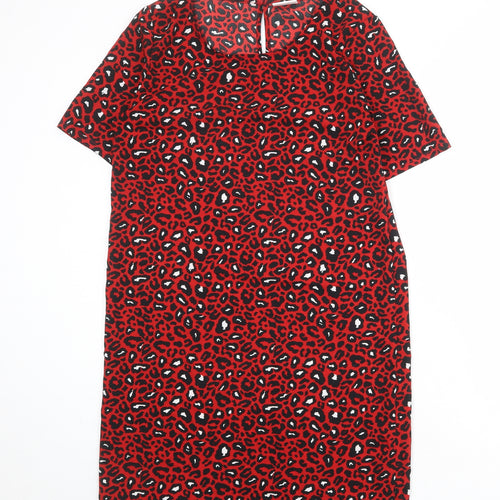 VILA Womens Red Animal Print Polyester T-Shirt Dress Size S Round Neck Button - Leopard pattern