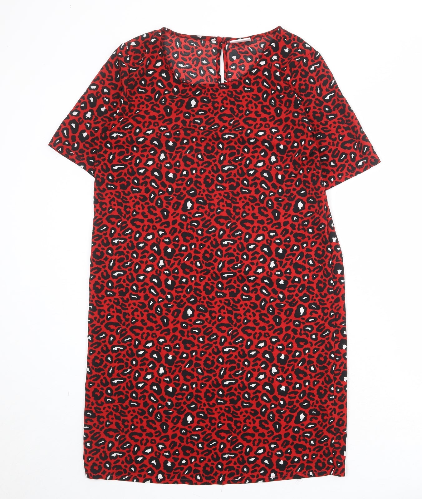 VILA Womens Red Animal Print Polyester T-Shirt Dress Size S Round Neck Button - Leopard pattern