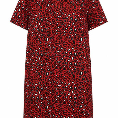 VILA Womens Red Animal Print Polyester T-Shirt Dress Size S Round Neck Button - Leopard pattern