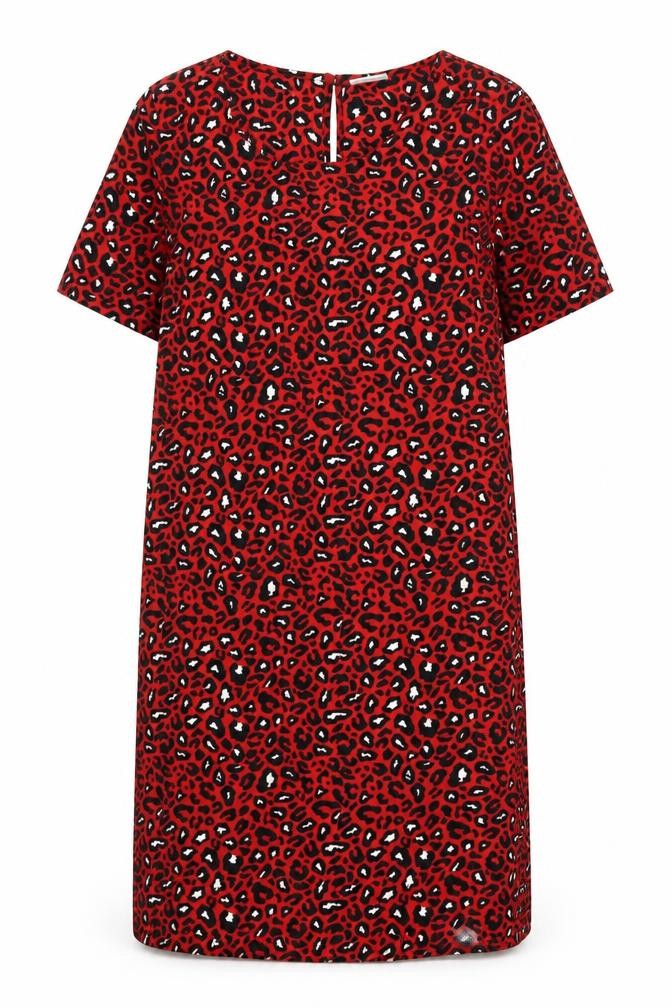 VILA Womens Red Animal Print Polyester T-Shirt Dress Size S Round Neck Button - Leopard pattern