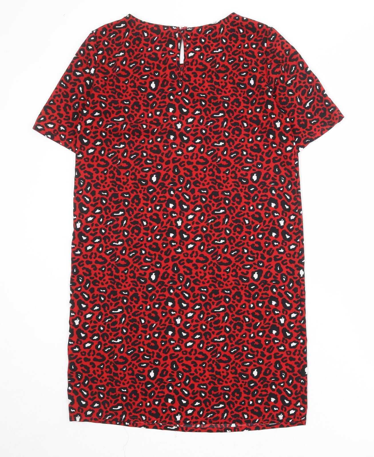 VILA Womens Red Animal Print Polyester T-Shirt Dress Size S Round Neck Button - Leopard pattern
