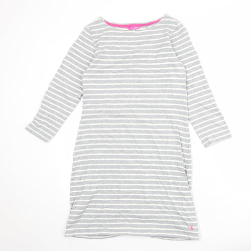 Joules Womens Grey Striped 100% Cotton T-Shirt Dress Size 10 Boat Neck Pullover