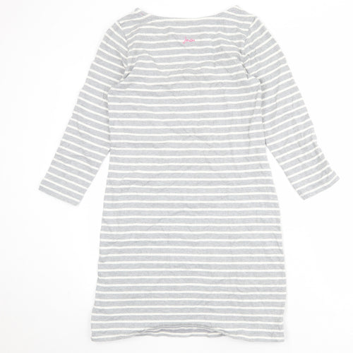 Joules Womens Grey Striped 100% Cotton T-Shirt Dress Size 10 Boat Neck Pullover