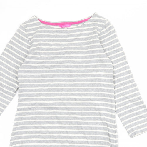 Joules Womens Grey Striped 100% Cotton T-Shirt Dress Size 10 Boat Neck Pullover