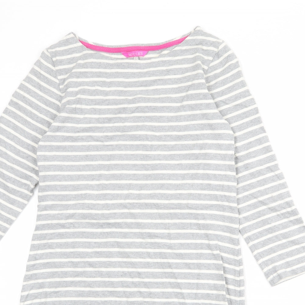Joules Womens Grey Striped 100% Cotton T-Shirt Dress Size 10 Boat Neck Pullover
