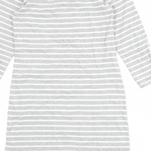 Joules Womens Grey Striped 100% Cotton T-Shirt Dress Size 10 Boat Neck Pullover