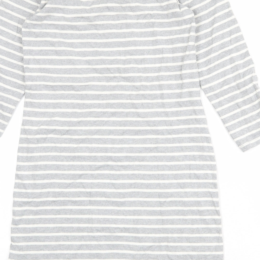 Joules Womens Grey Striped 100% Cotton T-Shirt Dress Size 10 Boat Neck Pullover
