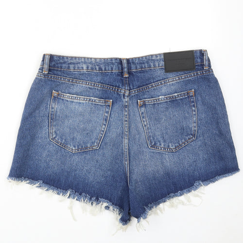 Zara Womens Blue Cotton Hot Pants Shorts Size 16 Regular Zip