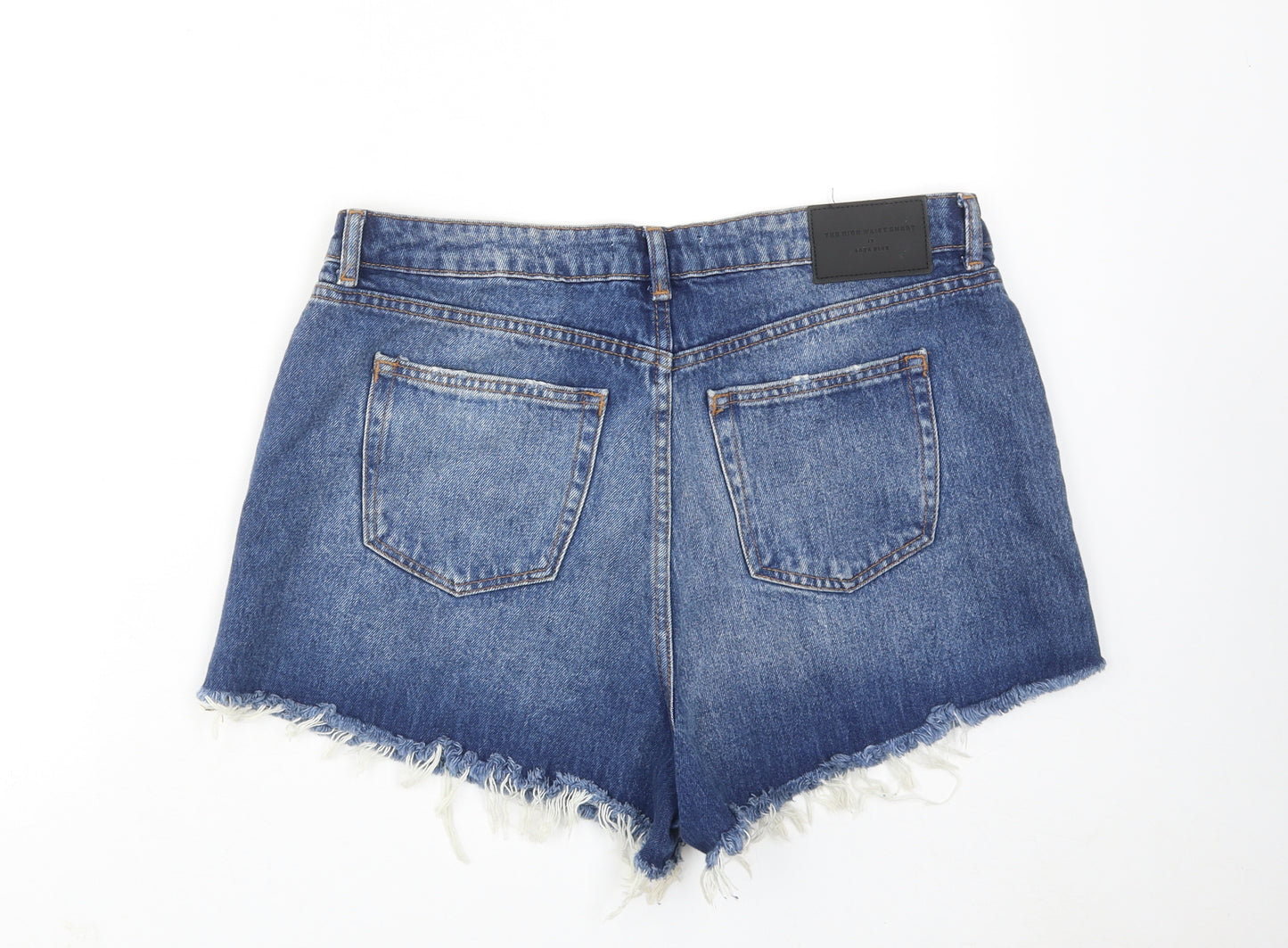Zara Womens Blue Cotton Hot Pants Shorts Size 16 Regular Zip