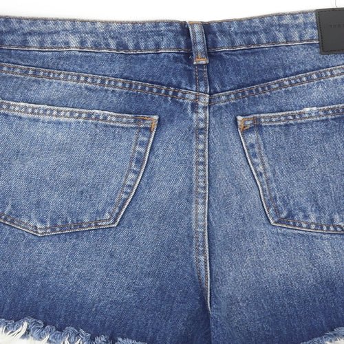 Zara Womens Blue Cotton Hot Pants Shorts Size 16 Regular Zip