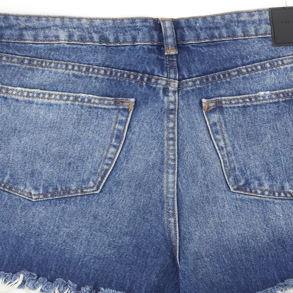 Zara Womens Blue Cotton Hot Pants Shorts Size 16 Regular Zip