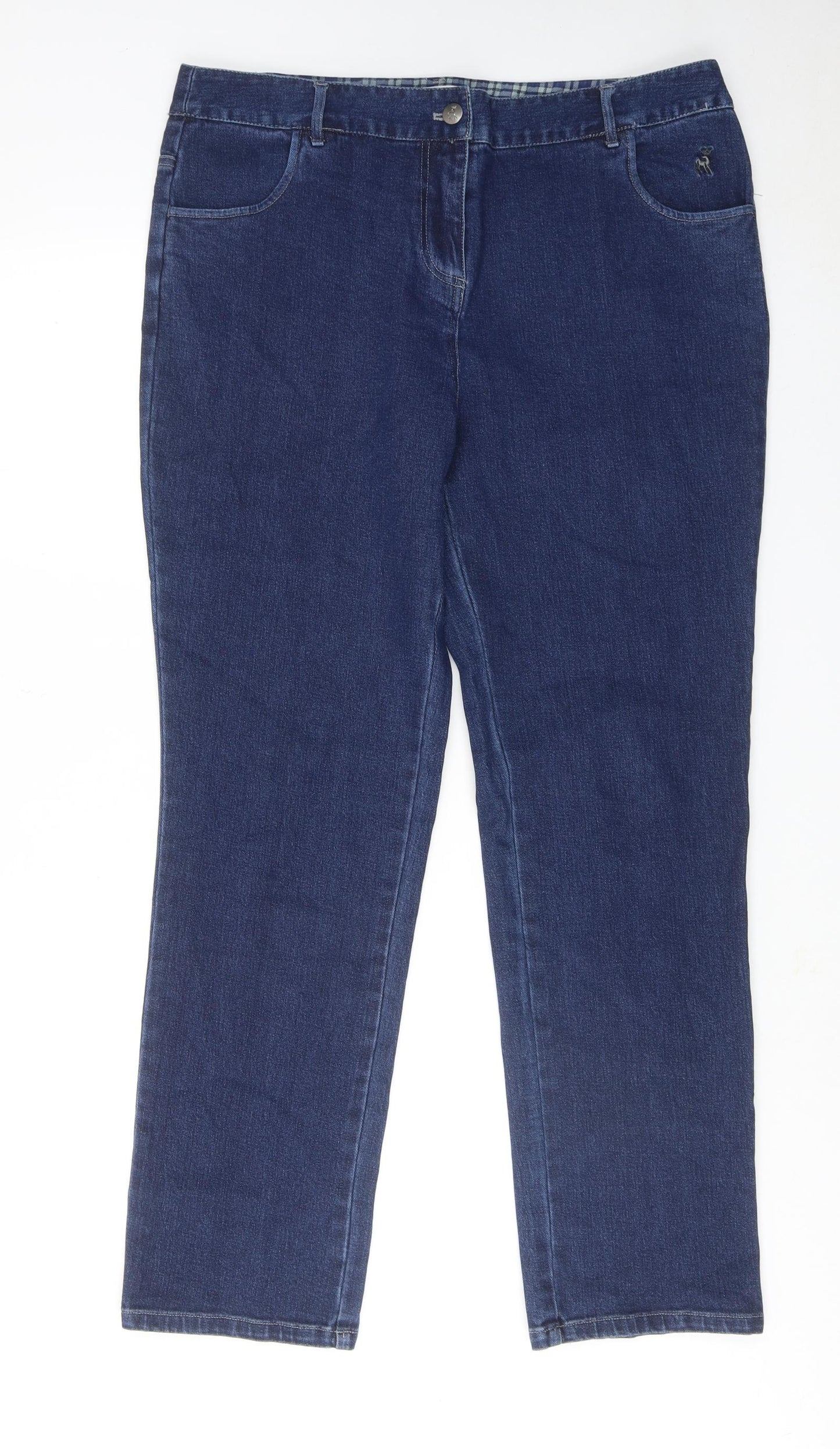 Tulchan Womens Blue Cotton Straight Jeans Size 16 Regular Zip