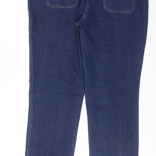 Tulchan Womens Blue Cotton Straight Jeans Size 16 Regular Zip