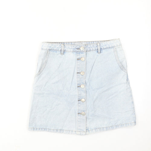New Look Womens Blue Cotton A-Line Skirt Size 10 Zip