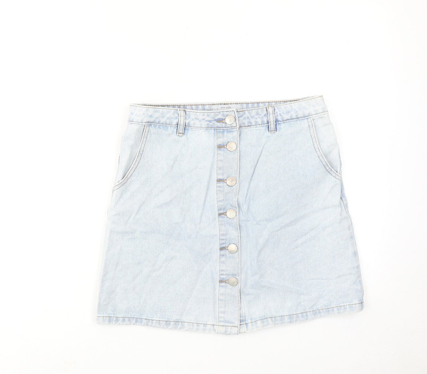 New Look Womens Blue Cotton A-Line Skirt Size 10 Zip