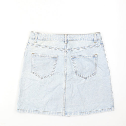 New Look Womens Blue Cotton A-Line Skirt Size 10 Zip