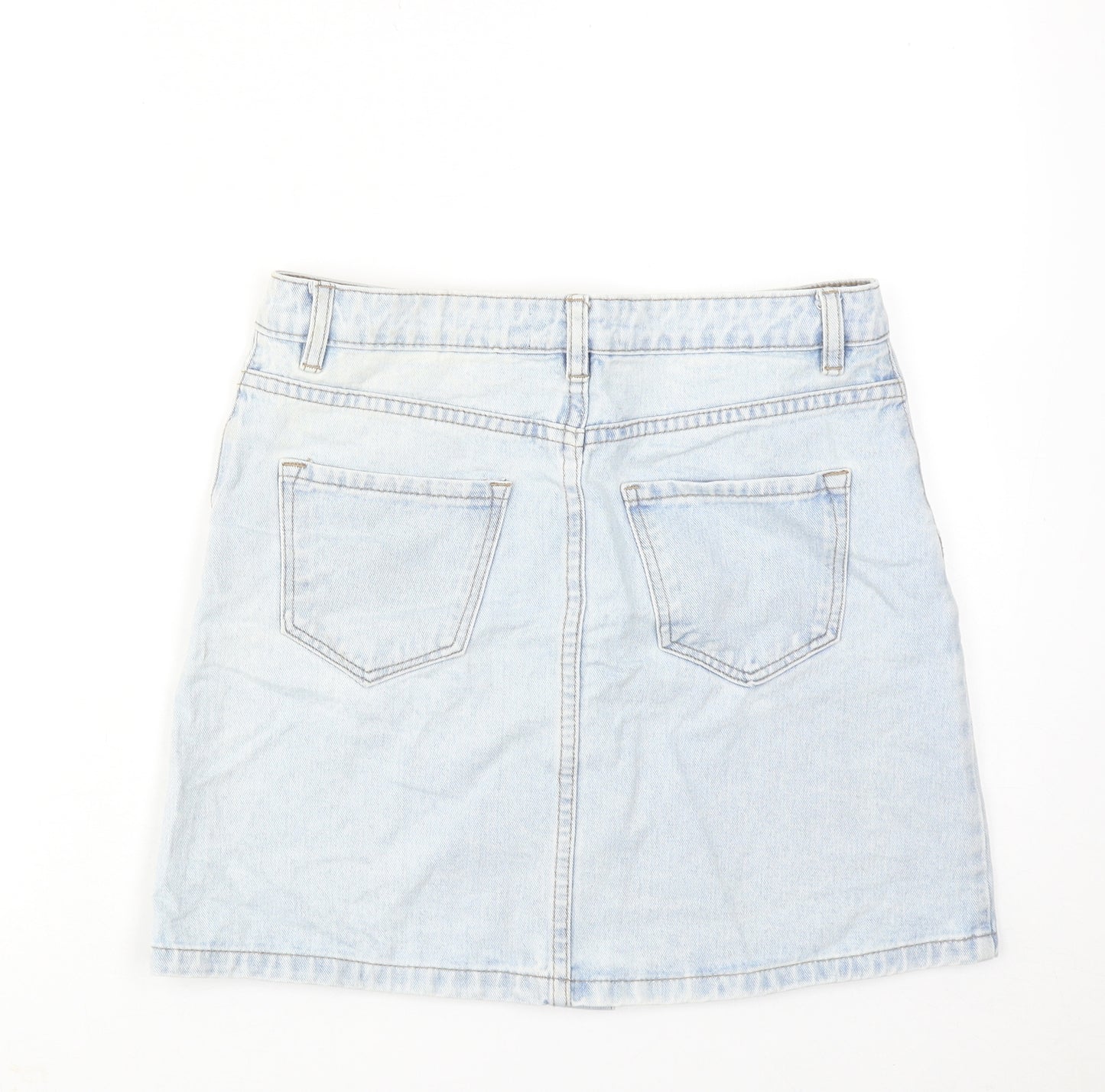 New Look Womens Blue Cotton A-Line Skirt Size 10 Zip