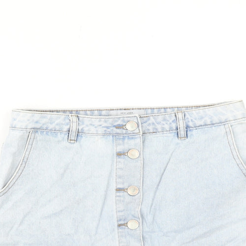 New Look Womens Blue Cotton A-Line Skirt Size 10 Zip