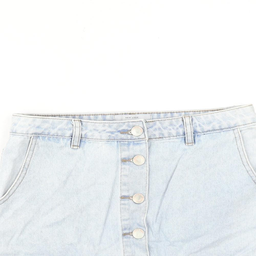 New Look Womens Blue Cotton A-Line Skirt Size 10 Zip