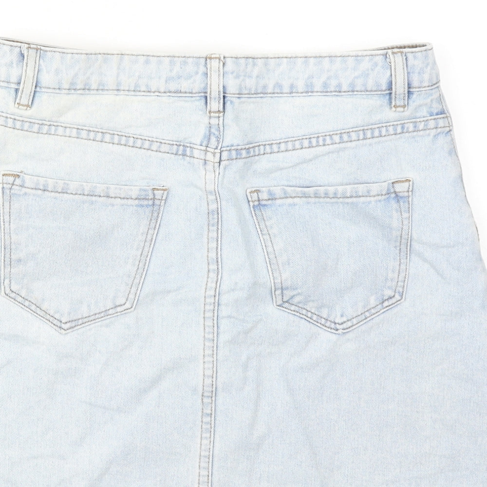 New Look Womens Blue Cotton A-Line Skirt Size 10 Zip