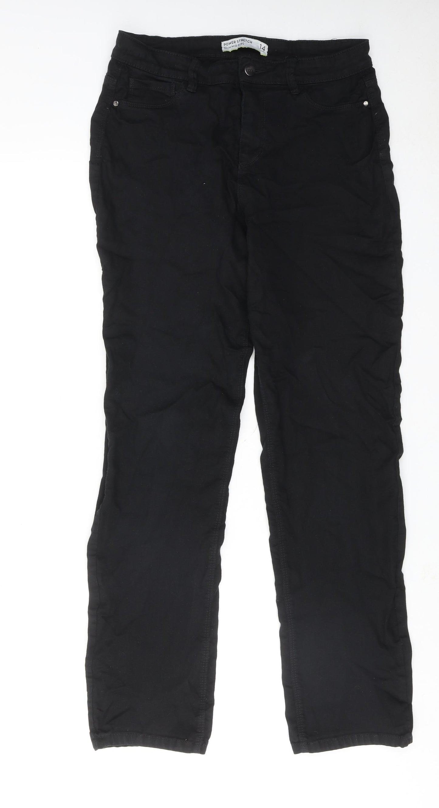 NEXT Womens Black Cotton Straight Jeans Size 14 Slim Zip