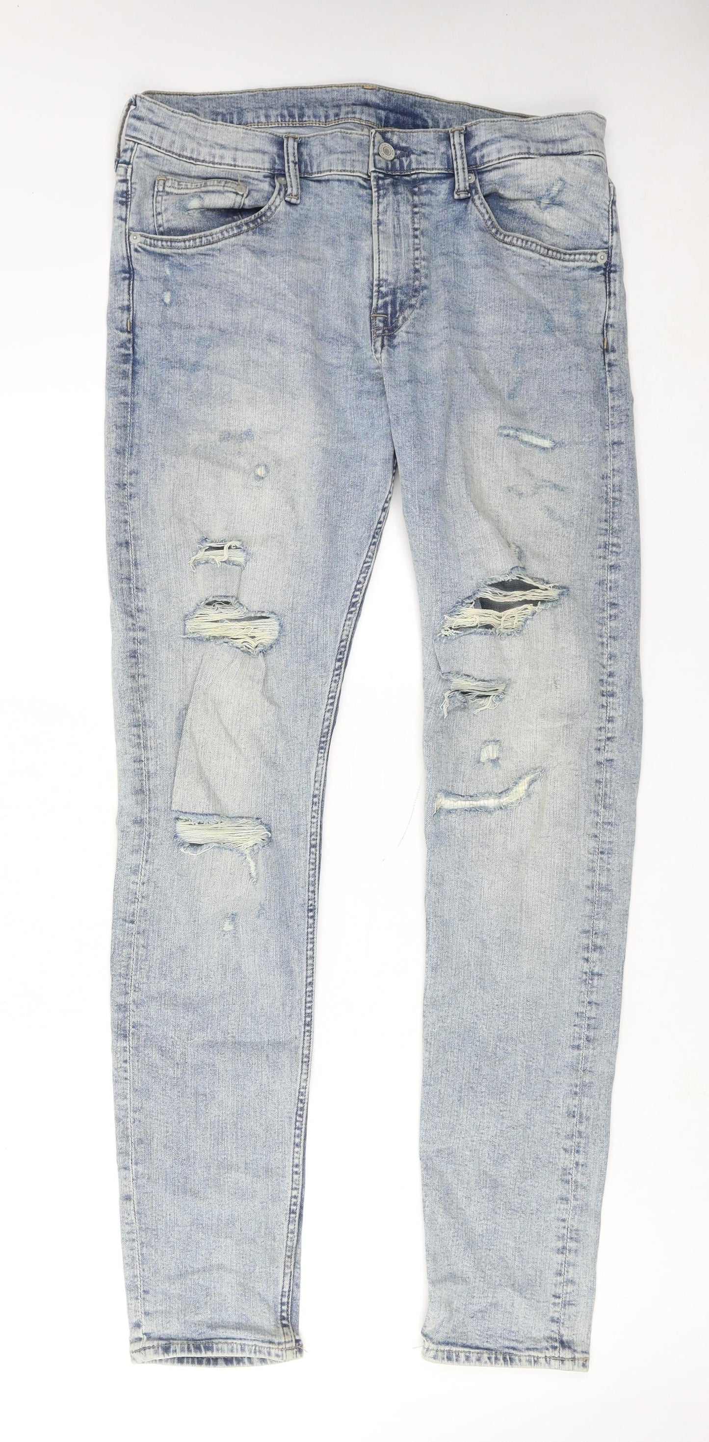 H&M Mens Blue Cotton Skinny Jeans Size 34 in Regular Zip