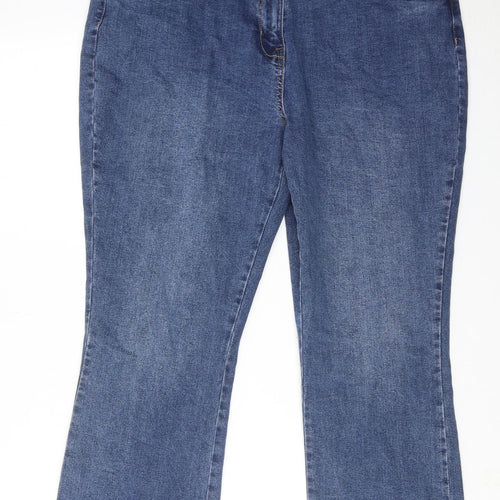 Damart Womens Blue Cotton Bootcut Jeans Size 14 Regular Zip