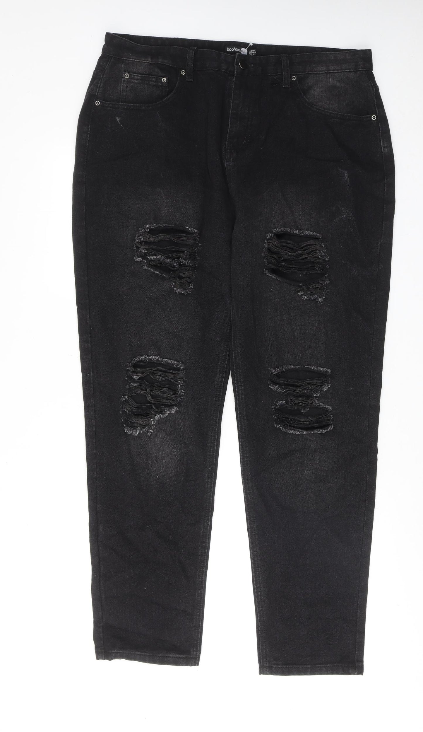 Boohoo Womens Black Cotton Tapered Jeans Size 18 Regular Zip