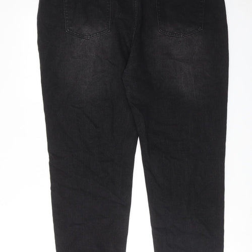 Boohoo Womens Black Cotton Tapered Jeans Size 18 Regular Zip