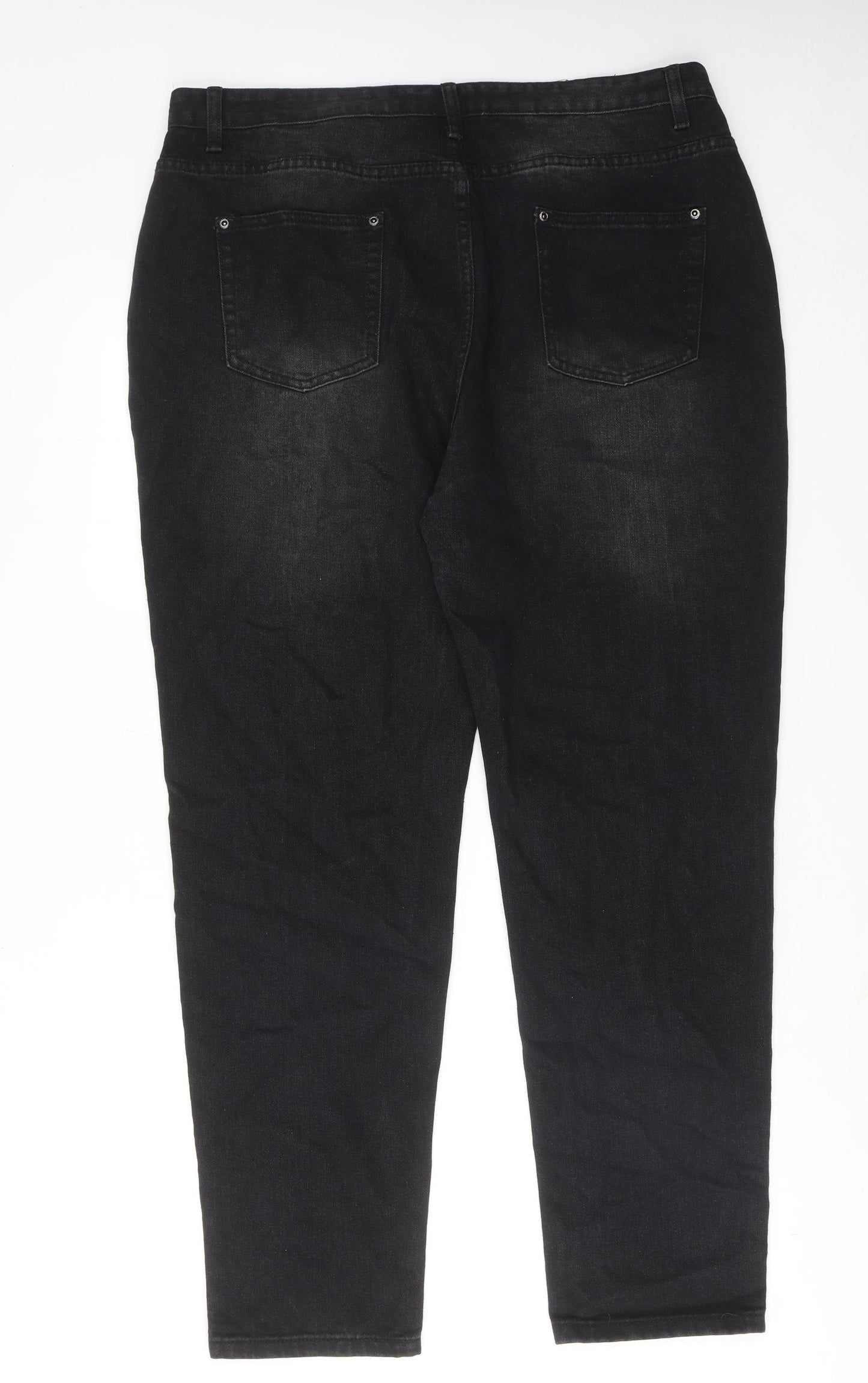 Boohoo Womens Black Cotton Tapered Jeans Size 18 Regular Zip