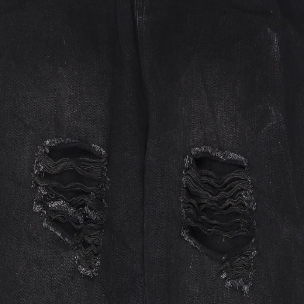 Boohoo Womens Black Cotton Tapered Jeans Size 18 Regular Zip
