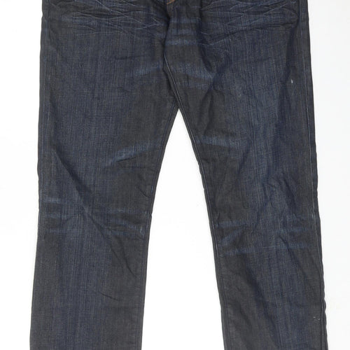 Topman Mens Blue Cotton Straight Jeans Size 36 in Slim Button