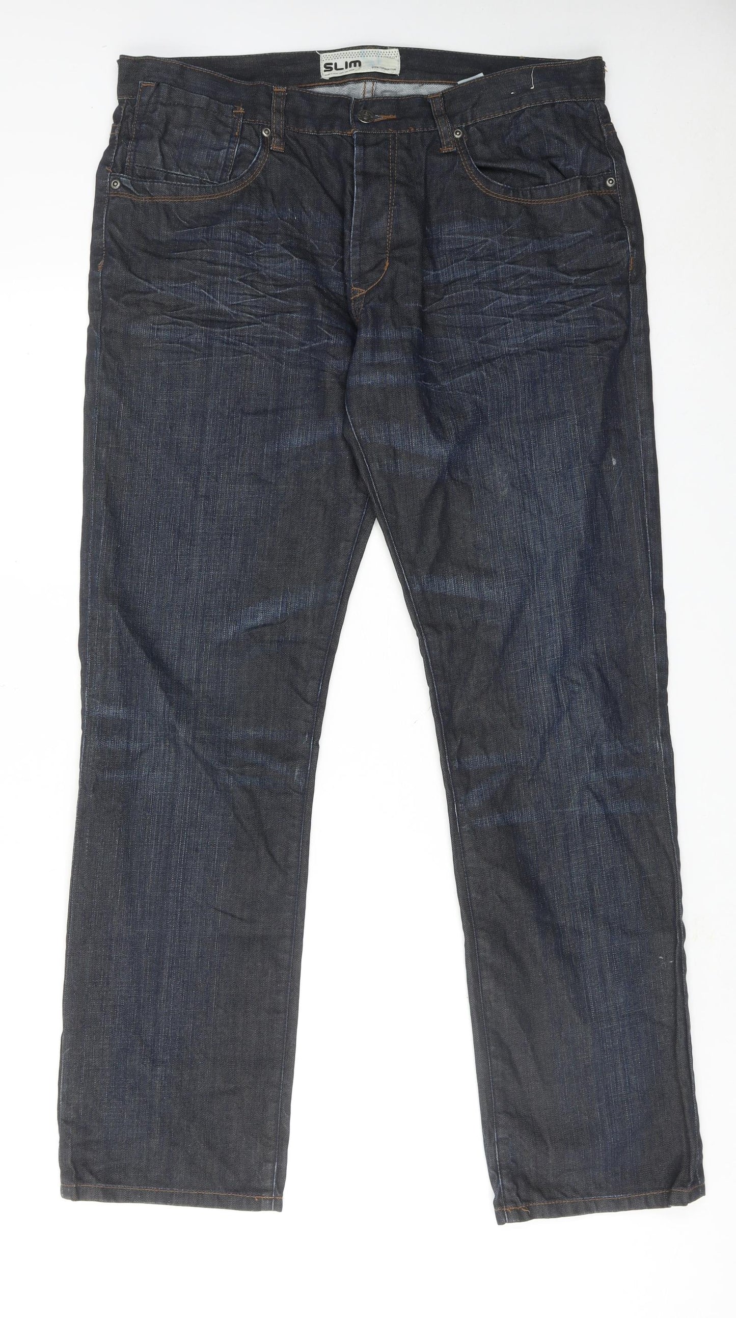 Topman Mens Blue Cotton Straight Jeans Size 36 in Slim Button