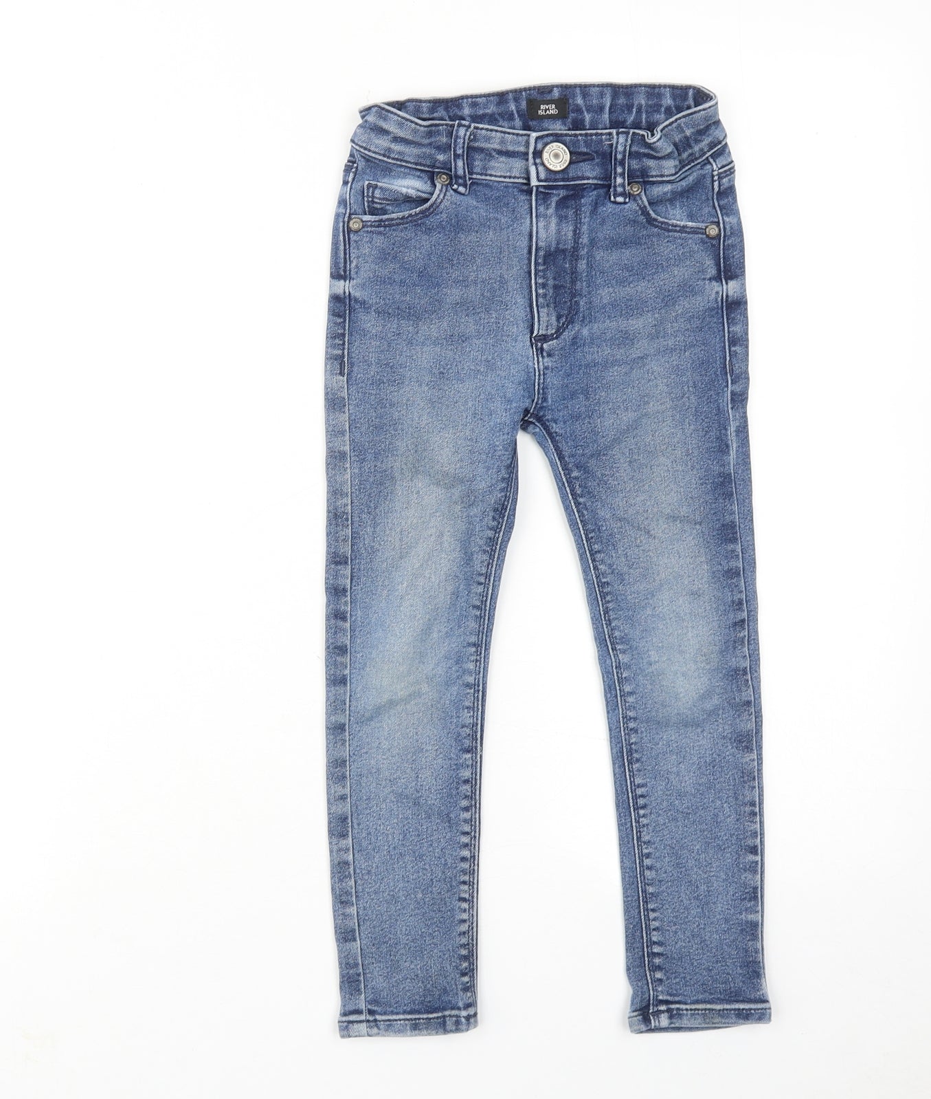 River Island Boys Blue Cotton Skinny Jeans Size 6 Years Regular Zip