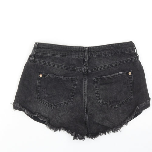 River Island Womens Black Cotton Hot Pants Shorts Size 8 Regular Zip - Distressed