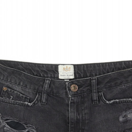 River Island Womens Black Cotton Hot Pants Shorts Size 8 Regular Zip - Distressed
